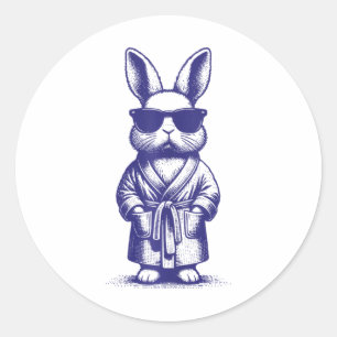 Rabbit With Robe And Sungles Blue Retro Easter Bun Classic Round Sticker
