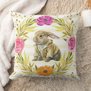 Rabbit with Spring Flowers Cushion