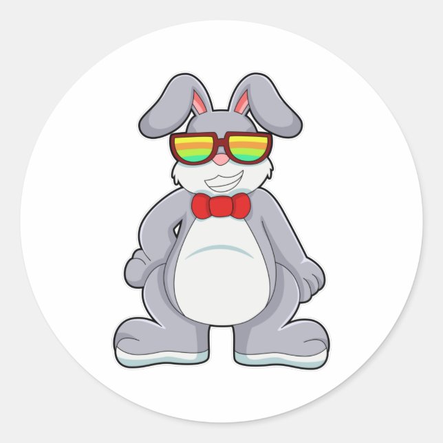 Rabbit with Sunglasses & Tie Classic Round Sticker (Front)