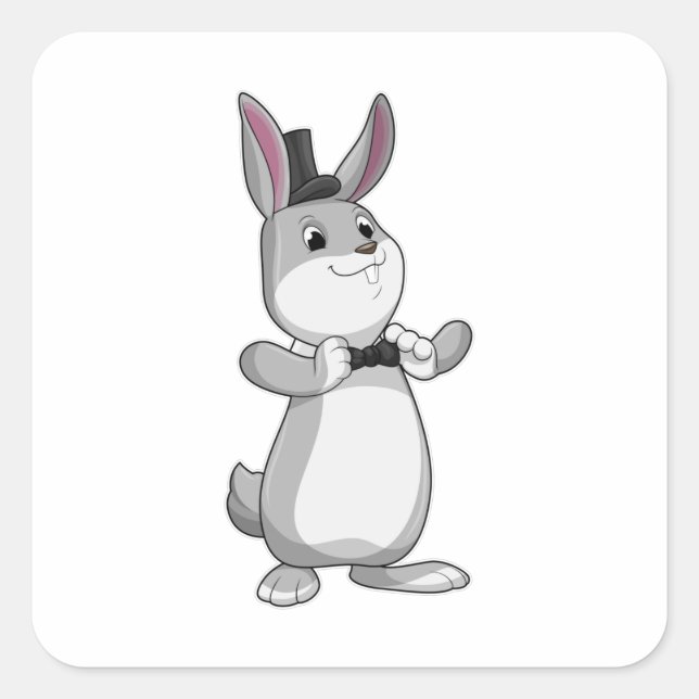 Rabbit with Top hat & Bow tie Square Sticker (Front)
