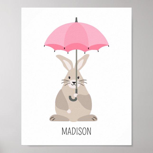 Rabbit with umbrella custom name nursery wall art  (Front)