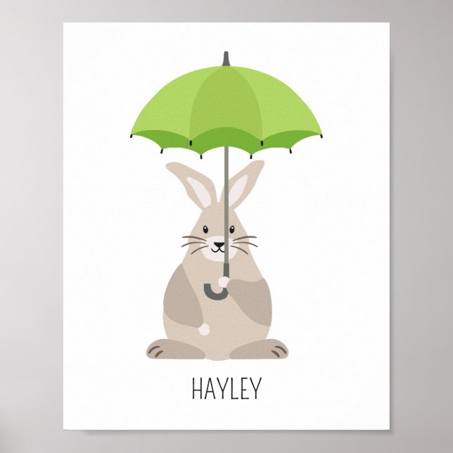 Rabbit with umbrella custom name nursery wall art  (Front)