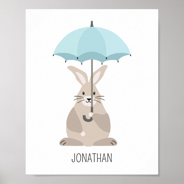 Rabbit with umbrella custom name nursery wall art  (Front)