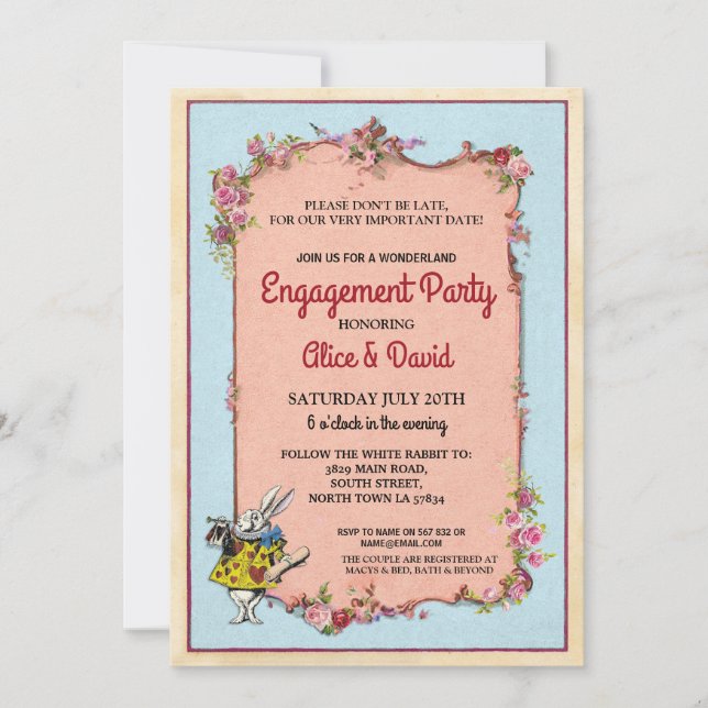 Rabbit Wonderland Engagement Couple's Party Invite (Front)