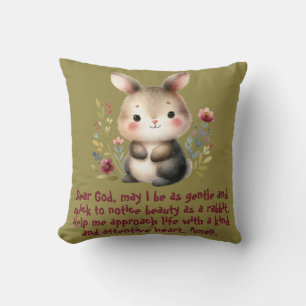 Rabbit Woodland Kids Christian Prayer on Green   Cushion
