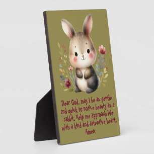 Rabbit Woodland Kids Christian Prayer on Green Plaque
