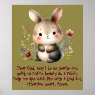 Rabbit Woodland Kids Christian Prayer on Green   Poster