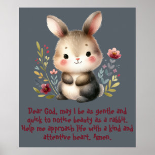 Rabbit Woodland Kids Christian Prayer on Grey   Poster