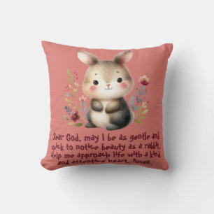 Rabbit Woodland Kids Christian Prayer on Pink   Cushion