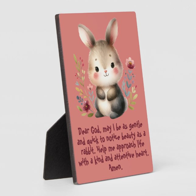 Rabbit Woodland Kids Christian Prayer on Pink | Plaque (Side)
