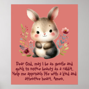 Rabbit Woodland Kids Christian Prayer on Pink Poster