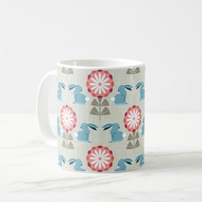 Rabbits and Flowers Coffee Mug (Front Left)