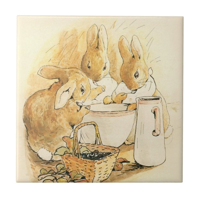 Rabbits and Milk Pudding by Beatrix Potter Ceramic Tile (Front)