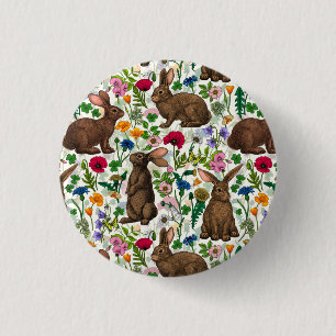 Rabbits and wildflowers 3 cm round badge