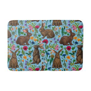 Rabbits and wildflowers bath mat