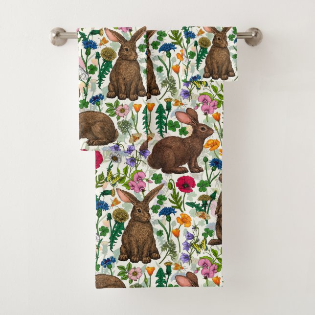 Rabbits and wildflowers bath towel set (Insitu)