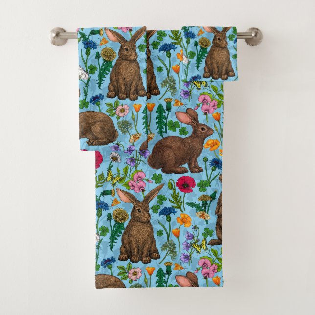 Rabbits and wildflowers bath towel set (Insitu)
