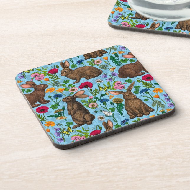 Rabbits and wildflowers coaster (Left Side)