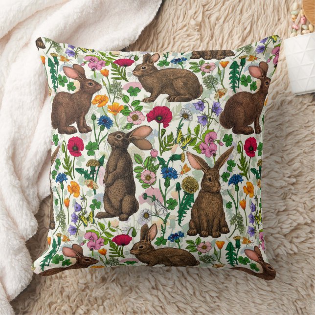 Rabbits and wildflowers cushion (Blanket)