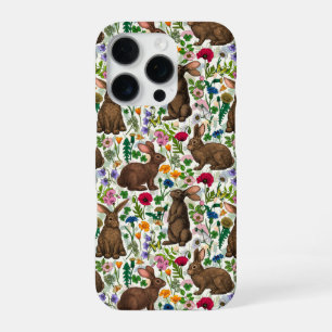 Rabbits and wildflowers iPhone 16 pro case