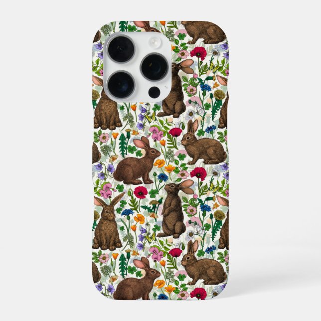 Rabbits and wildflowers iPhone case (Back)