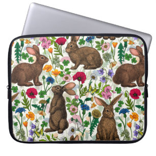 Rabbits and wildflowers laptop sleeve