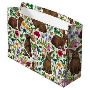 Rabbits and wildflowers large gift bag