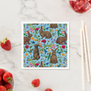 Rabbits and wildflowers napkin