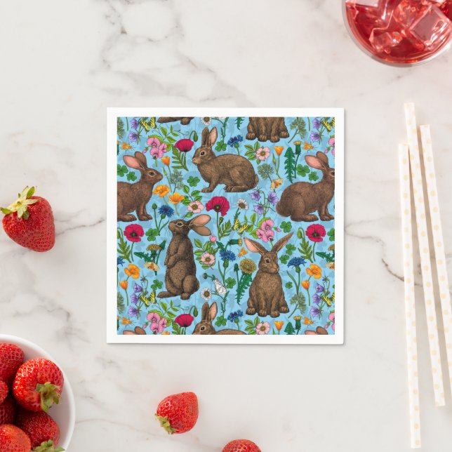 Rabbits and wildflowers napkin (Insitu)