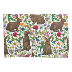 Rabbits and wildflowers pillowcase