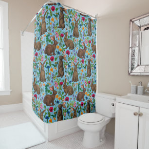 Rabbits and wildflowers shower curtain