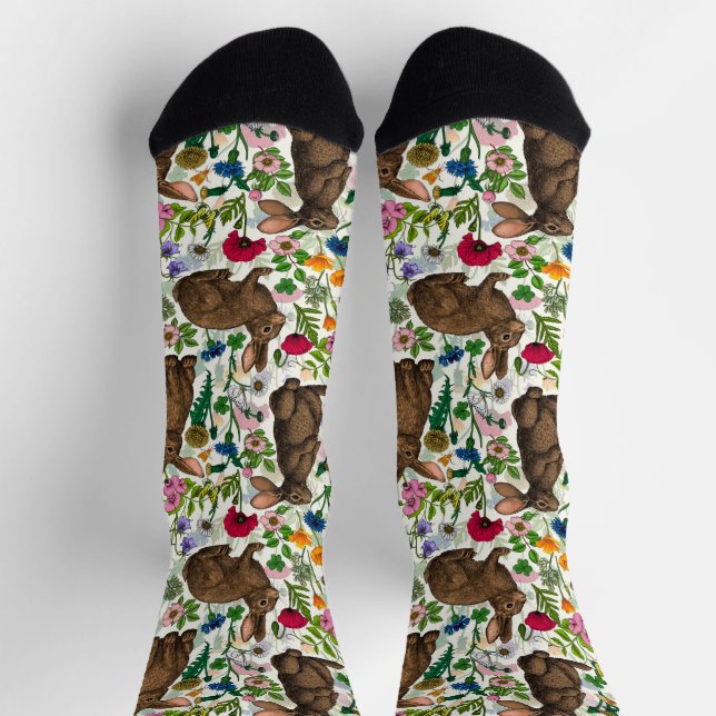 Rabbits and wildflowers socks (Top)