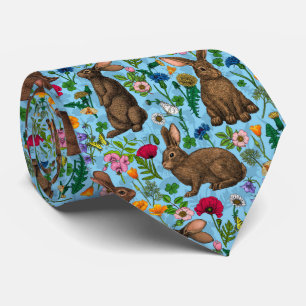 Rabbits and wildflowers tie