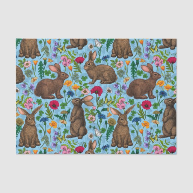 Rabbits and wildflowers tissue paper (Front)