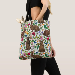 Rabbits and wildflowers tote bag