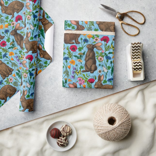 Rabbits and wildflowers wrapping paper (Crafts)