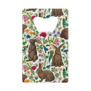 Rabbits and woodland flo Credit Card Bottle Opener