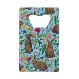Rabbits and woodland flo Credit Card Bottle Opener