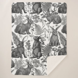 Rabbits and woodland flora2 Sherpa Blanket