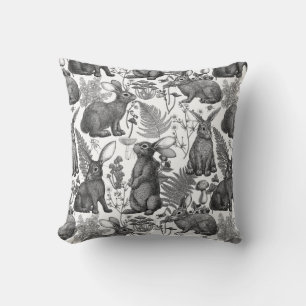 Rabbits and woodland flora2 Throw Pillow