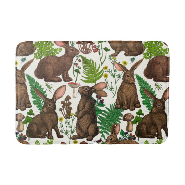 Rabbits and woodland flora 4 bath mat (Front)