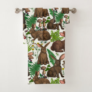 Rabbits and woodland flora 4 bath towel set
