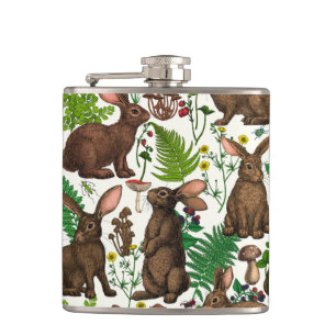 Rabbits and woodland flora 4 hip flask
