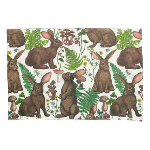 Rabbits and woodland flora 4 pillowcase
