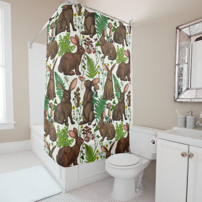 Rabbits and woodland flora 4 shower curtain (In Situ)