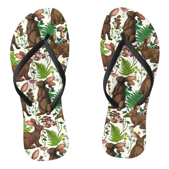 Rabbits and woodland flora 4 thongs (Footbed)