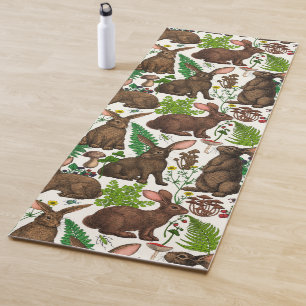 Rabbits and woodland flora 4 yoga mat