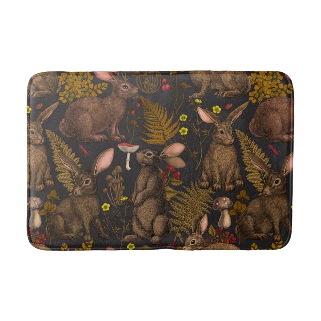 Rabbits and woodland flora Bath Mat (Front)