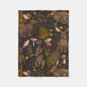 Rabbits and woodland flora Fleece Blanket