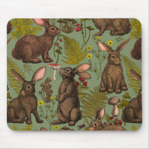 Rabbits and woodland flora Mouse Pad